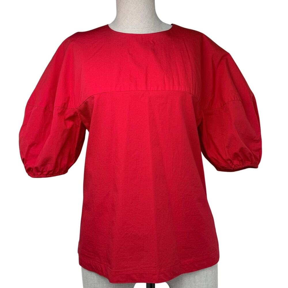 Rosetta Getty Balloon Sleeve Cotton Poplin Top Red USA Made 6 Minimalist Luxury